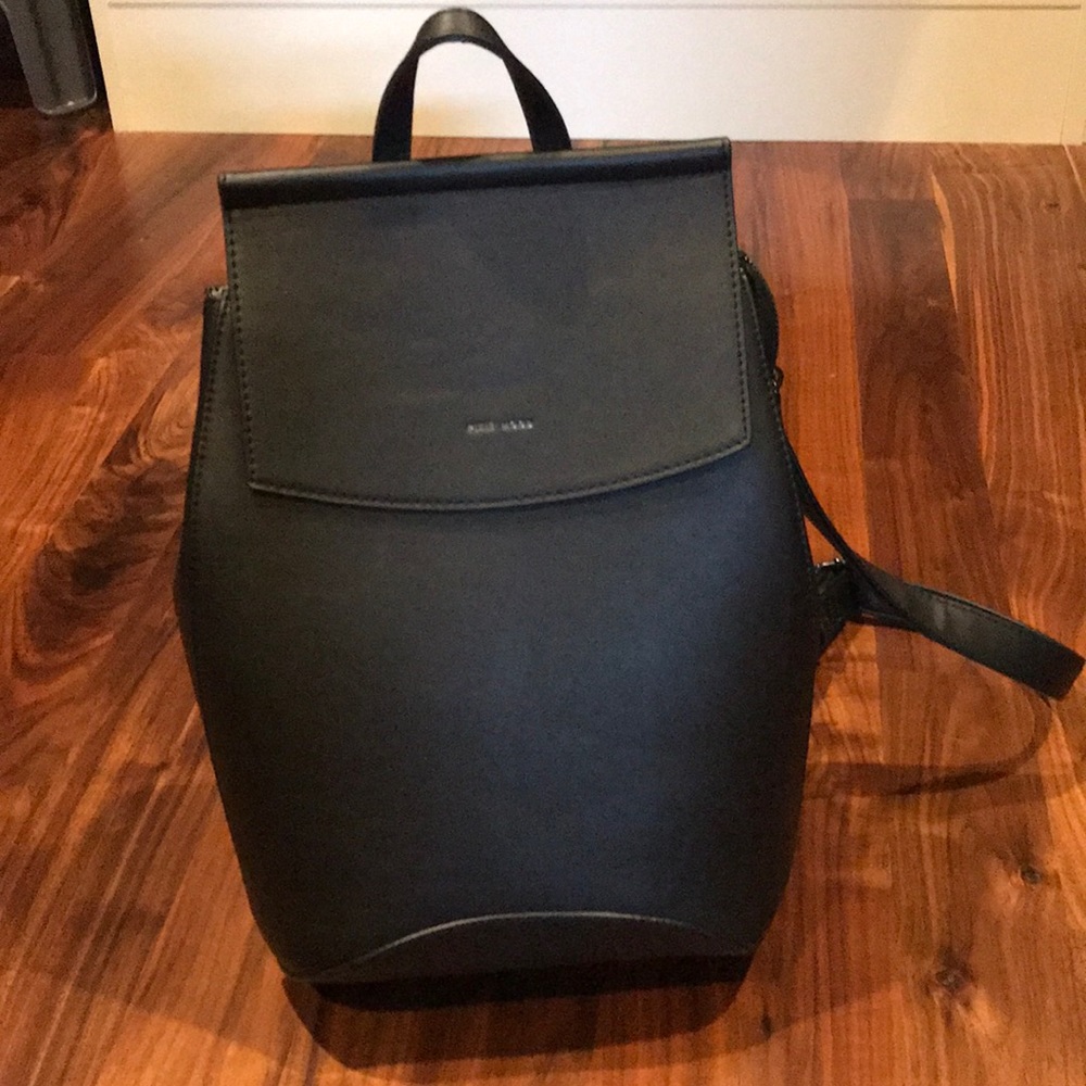 Black vegan leather backpack handbag